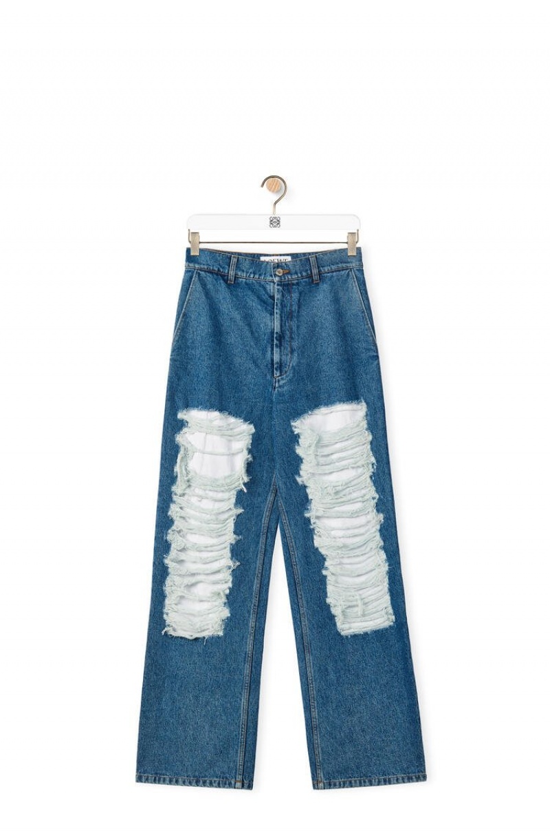 Jenas Loewe Ripped baggy jeans in denim Mujer Azules | 087SGZMWD