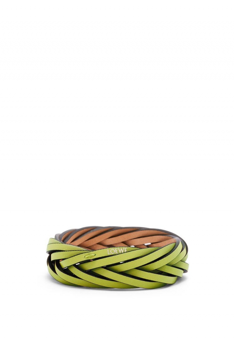 Joyería Loewe Braided bangle in classic calfskin Mujer Verde | 391KOSHTW