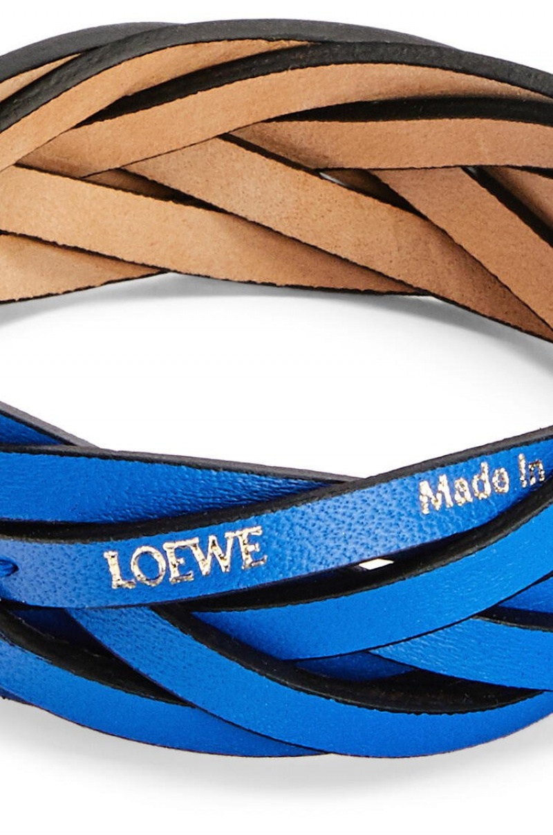 Joyería Loewe Braided bangle in classic calfskin Mujer Azules | 826USMNJX