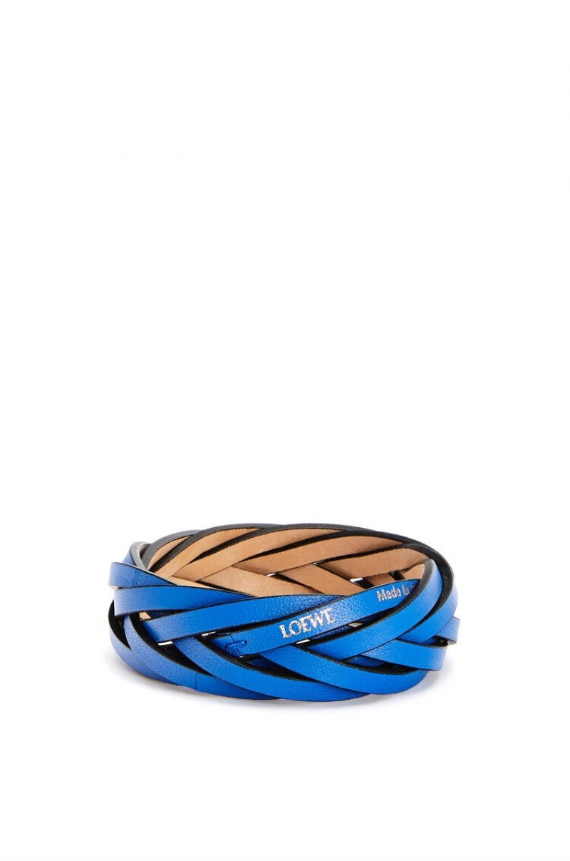 Joyería Loewe Braided bangle in classic calfskin Mujer Azules | 826USMNJX