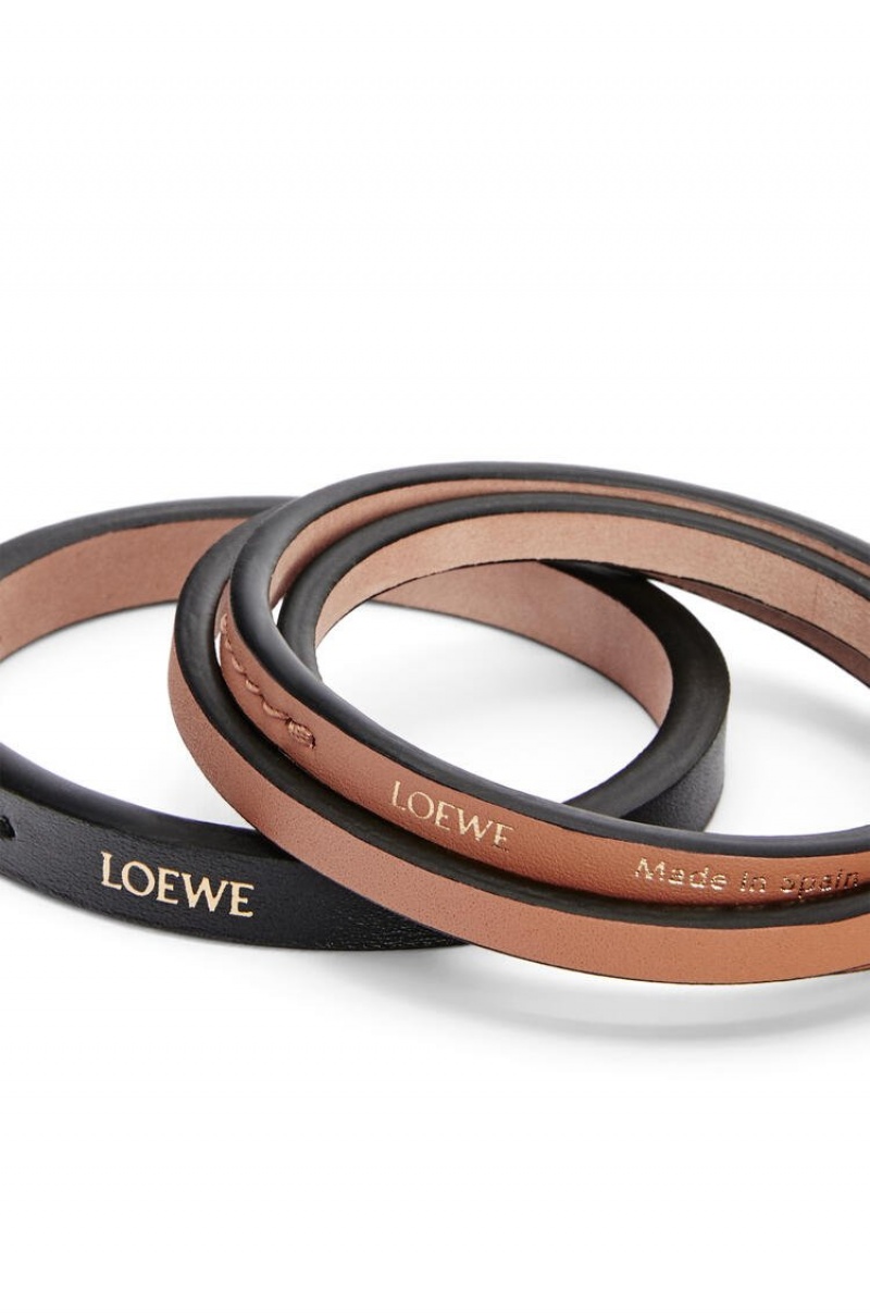 Joyería Loewe Double bangle set in classic calfskin Mujer Negras | 542UAYFEG