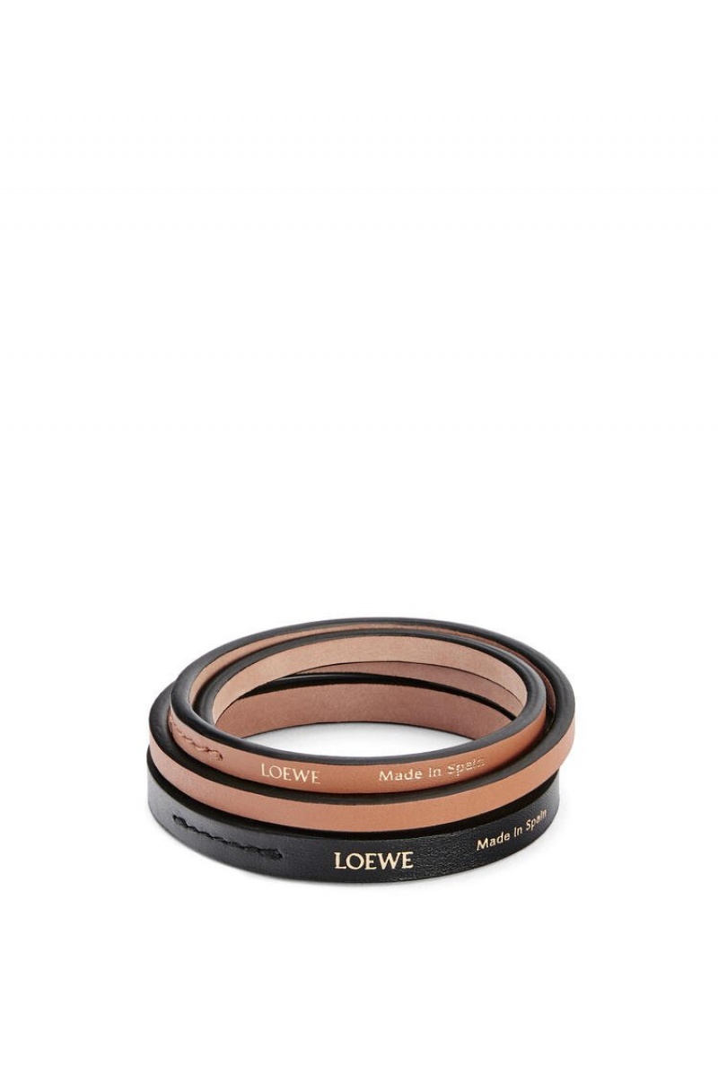 Joyería Loewe Double bangle set in classic calfskin Mujer Negras | 542UAYFEG