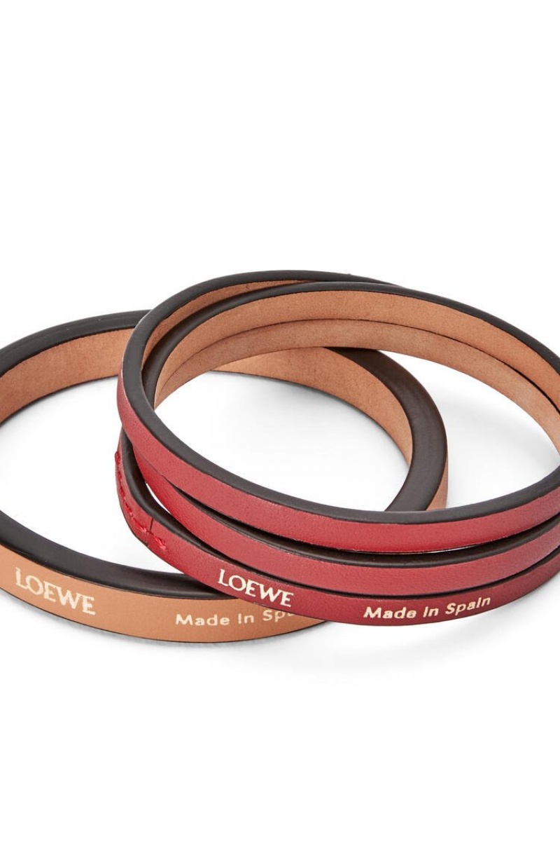 Joyería Loewe Double bangle set in classic calfskin Mujer Rojas Oscuro | 703PTLNCE