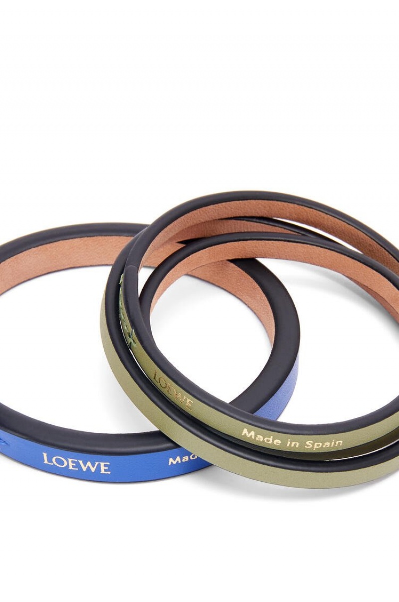 Joyería Loewe Double bangle set in classic calfskin Mujer Azules | 427NCRPXD