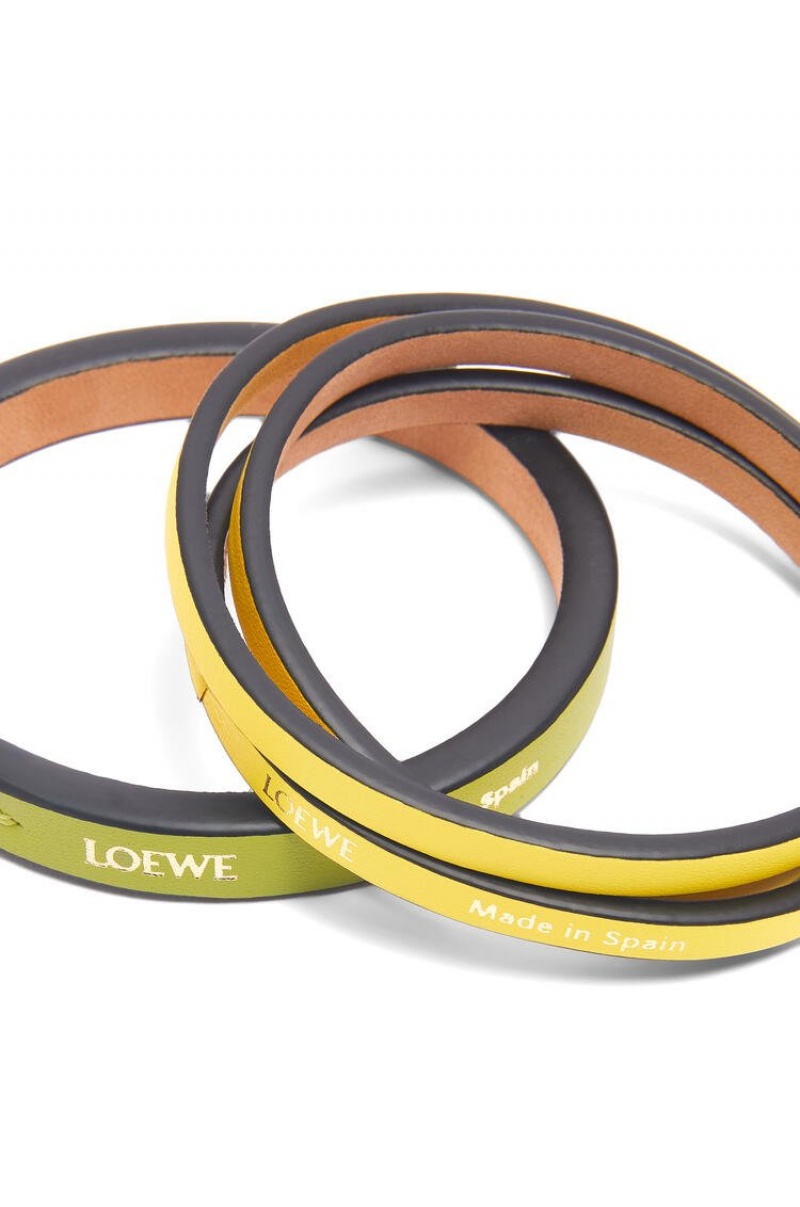 Joyería Loewe Double bangle set in classic calfskin Mujer Verde Amarillo | 796AQYGFK