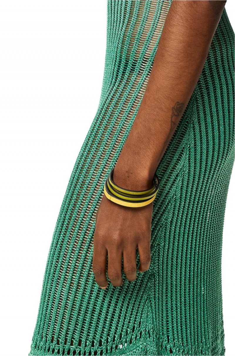 Joyería Loewe Double bangle set in classic calfskin Mujer Verde Amarillo | 796AQYGFK