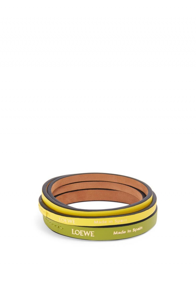 Joyería Loewe Double bangle set in classic calfskin Mujer Verde Amarillo | 796AQYGFK