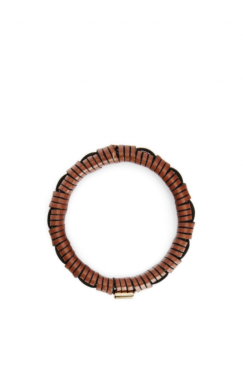 Joyería Loewe Woven bangle in brass and classic calfskin Mujer Tan | 745IACDRS