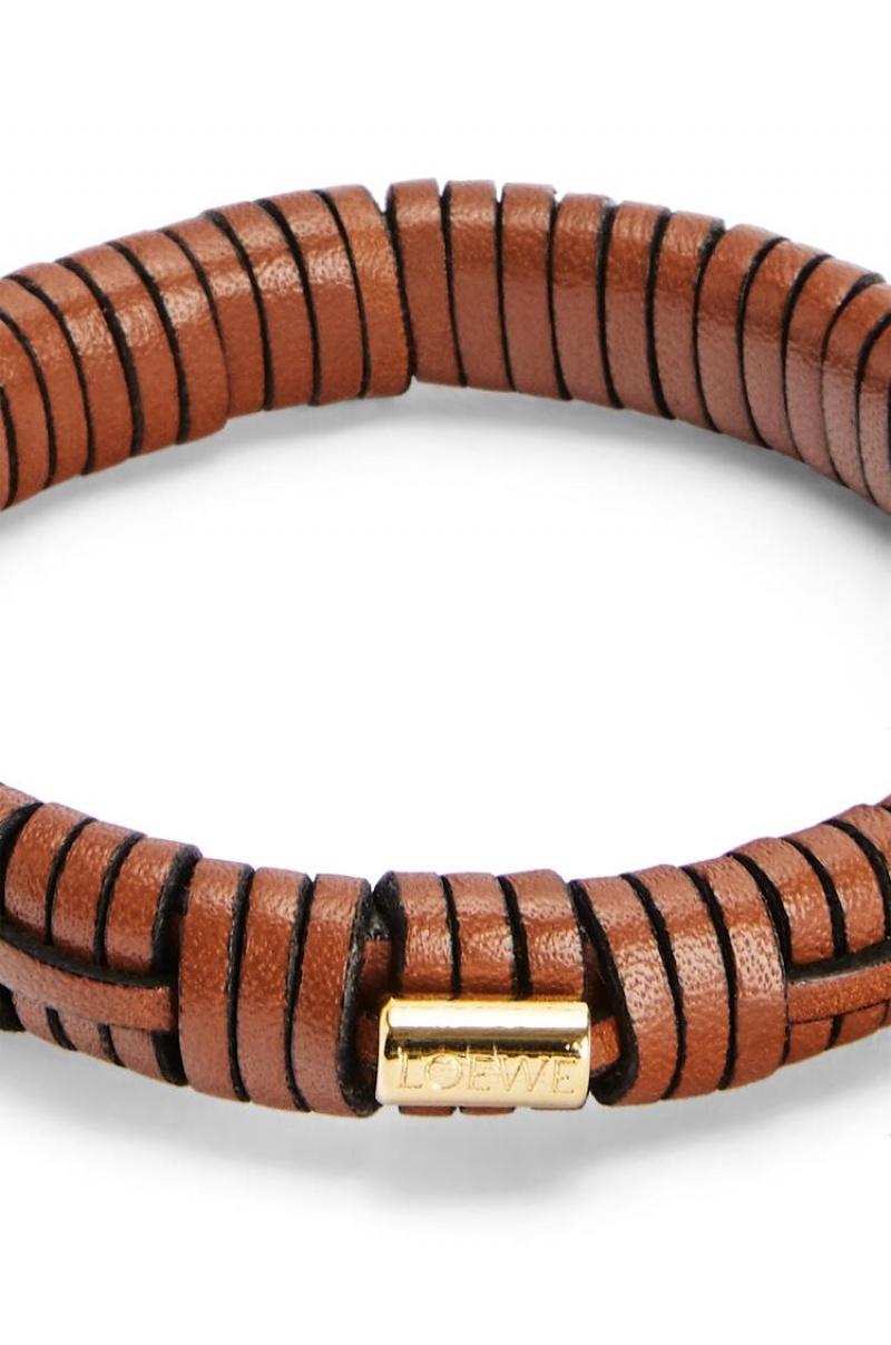 Joyería Loewe Woven bangle in brass and classic calfskin Mujer Tan | 745IACDRS