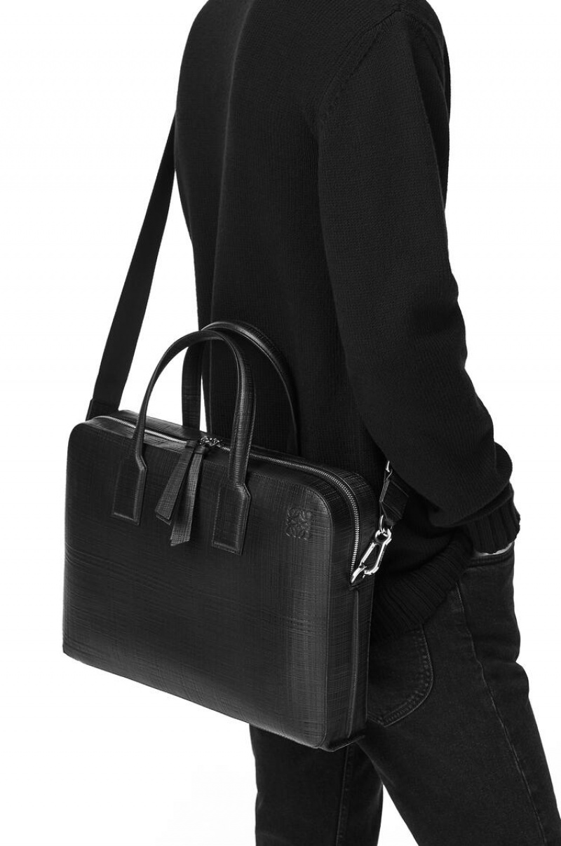 Maletín Loewe Goya thin briefcase in soft grained calfskin Hombre Negras | 067IBFUEO