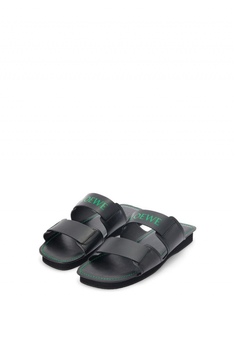 Mocasines Loewe Double strap slide in calfskin Hombre Negras Verde | 291MPQOYE