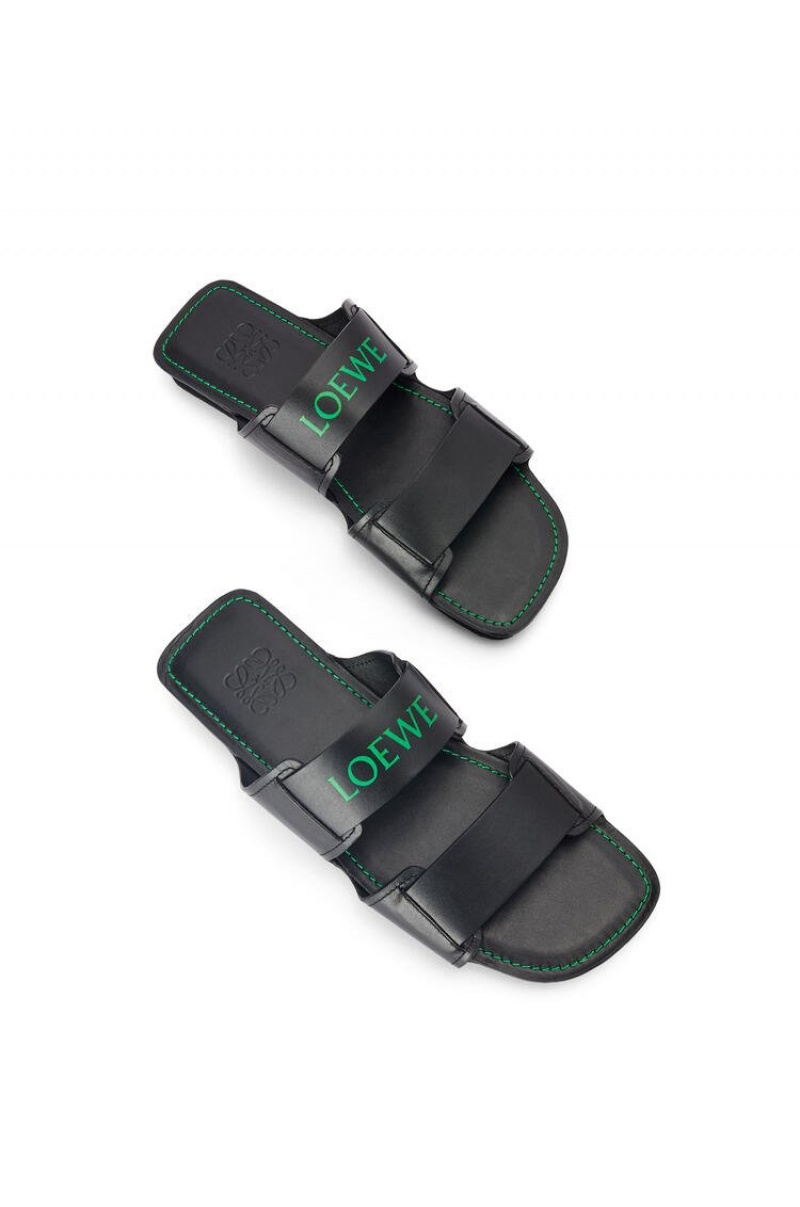 Mocasines Loewe Double strap slide in calfskin Hombre Negras Verde | 291MPQOYE