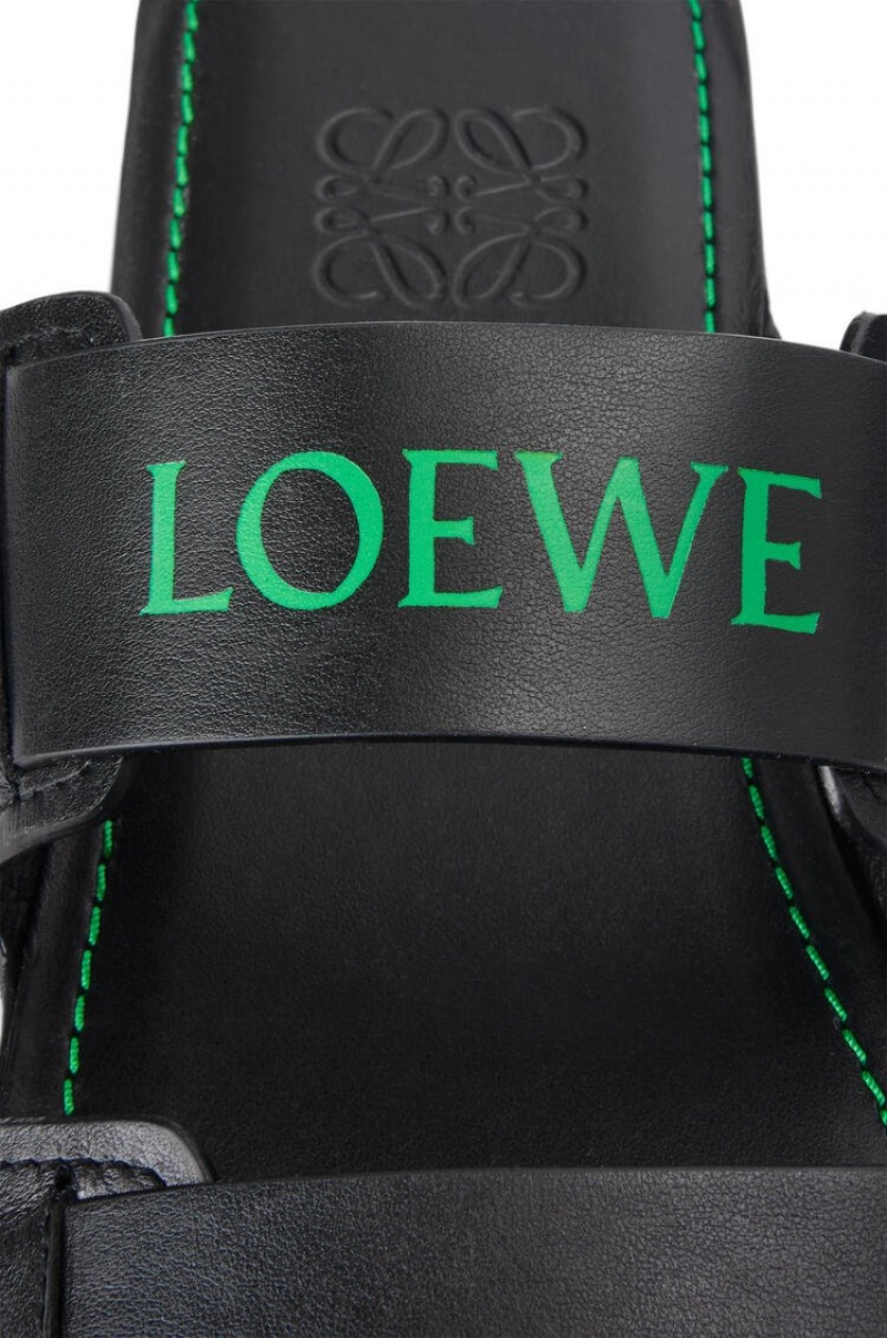 Mocasines Loewe Double strap slide in calfskin Hombre Negras Verde | 291MPQOYE