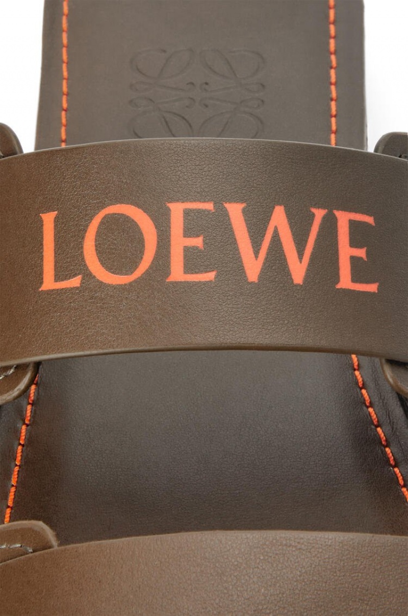 Mocasines Loewe Double strap slide in calfskin Hombre Kaki Verde Naranjas | 123NYHBKL