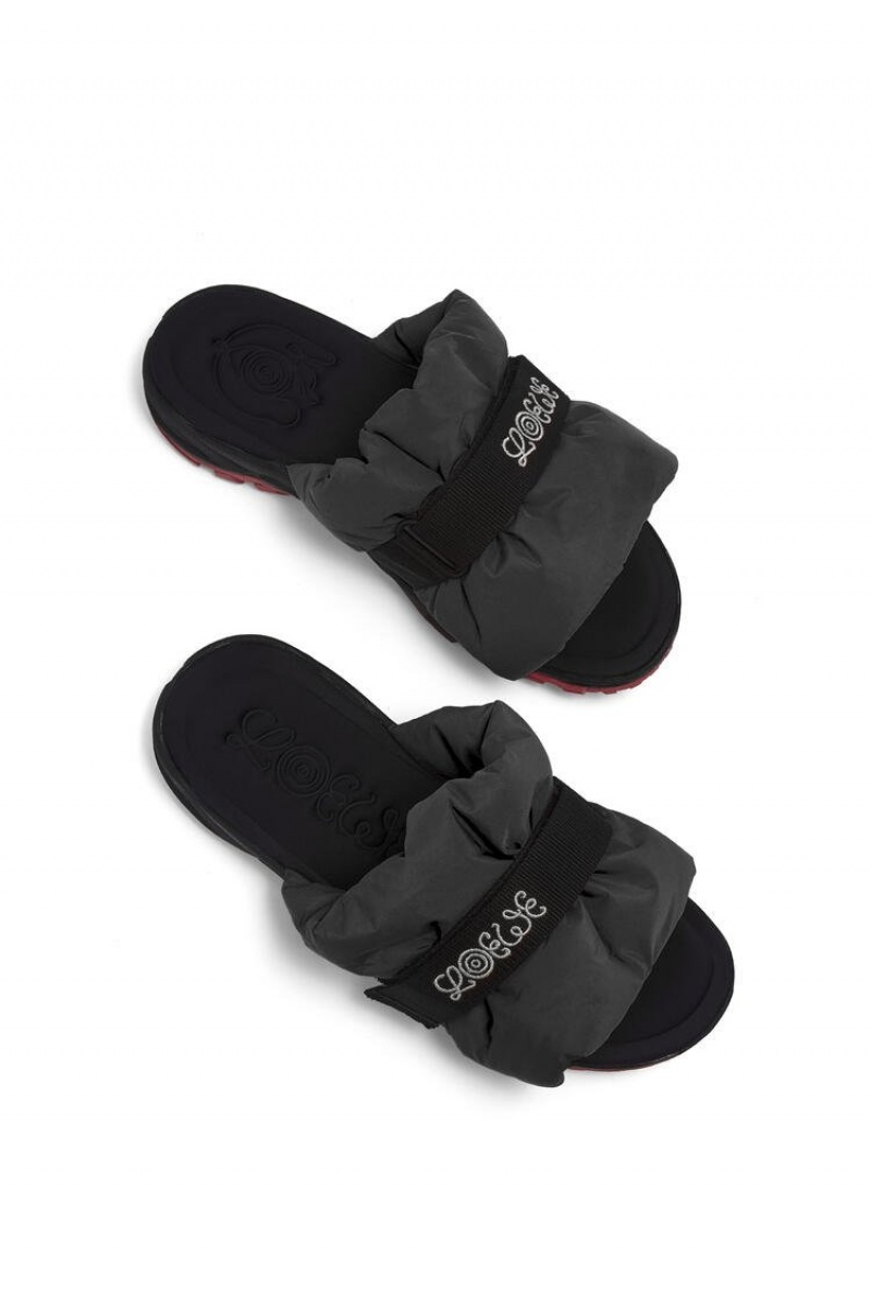 Mocasines Loewe Plisado slide in nylon Hombre Negras | 450FEJMUT