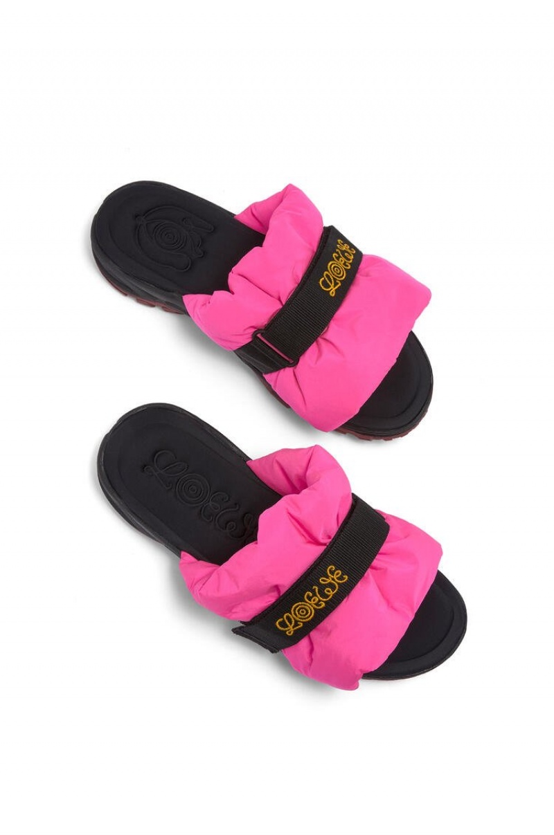 Mocasines Loewe Plisado slide in nylon Hombre Rosas | 268JETWZH