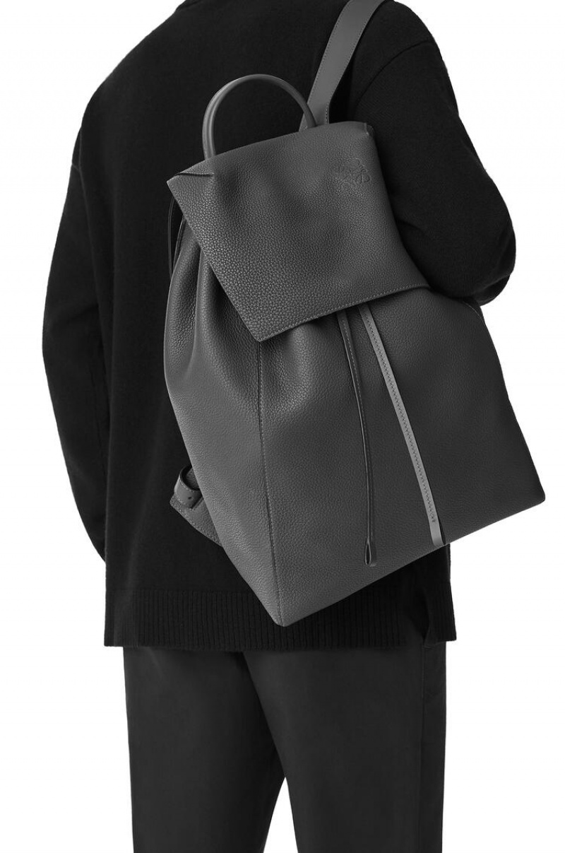 Mochilas Loewe Drawstring Backpack in grained calfskin Hombre Negras | 478KAGRDB