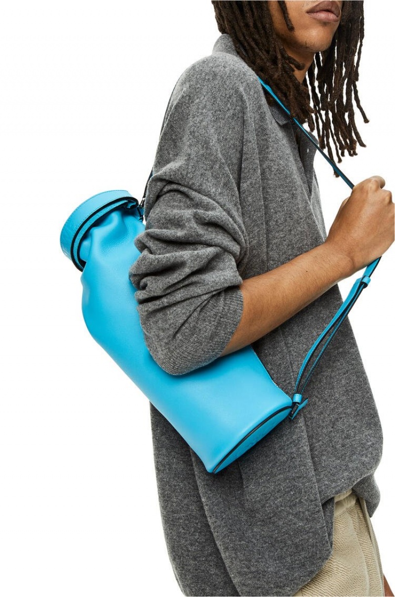 Mochilas Loewe Roll Top Sling in supple smooth calfskin Hombre Cyan | 496FSKQYZ