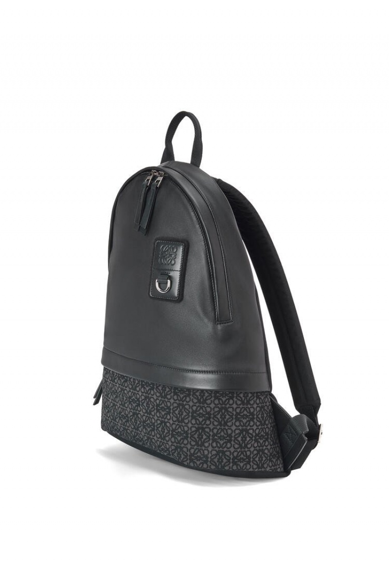 Mochilas Loewe Round Slim Backpack in calfskin and Anagram jacquard Hombre Negras | 053GTCLBN