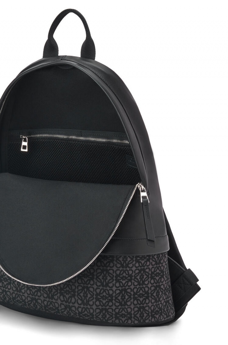 Mochilas Loewe Round Slim Backpack in calfskin and Anagram jacquard Hombre Negras | 053GTCLBN