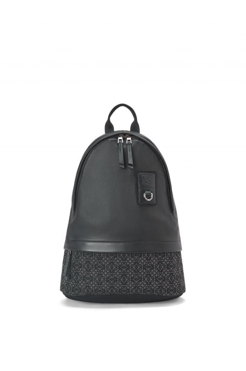 Mochilas Loewe Round Slim Backpack in calfskin and Anagram jacquard Hombre Negras | 053GTCLBN