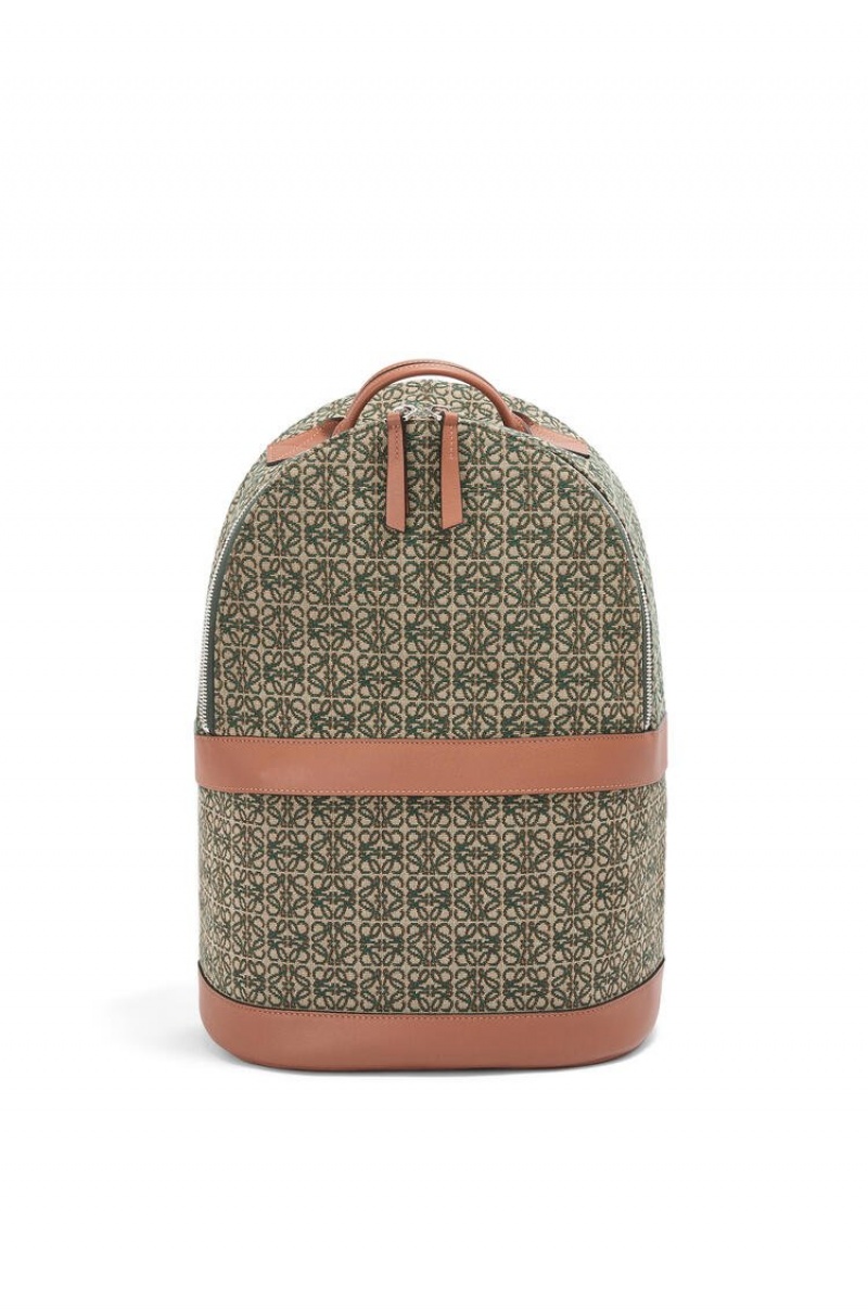 Mochilas Loewe Round backpack in Anagram jacquard and calfskin Hombre Kaki Verde | 902SRZHNB