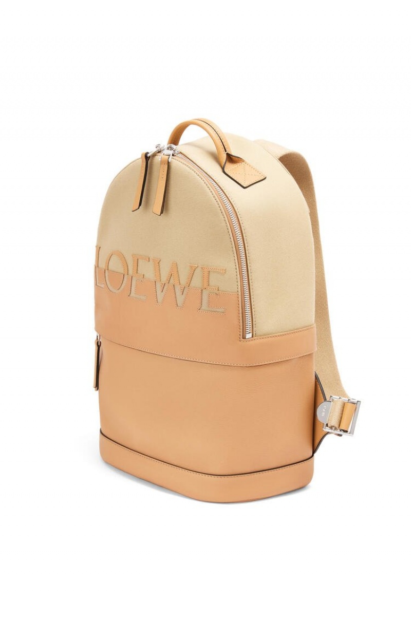 Mochilas Loewe Signature Round backpack in canvas and classic calfskin Hombre Creta / Warm Desert | 607FWMEYQ