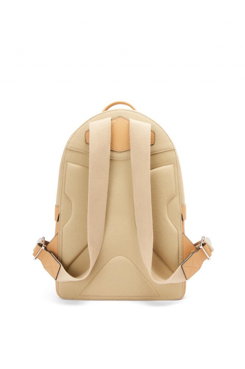 Mochilas Loewe Signature Round backpack in canvas and classic calfskin Hombre Creta / Warm Desert | 607FWMEYQ