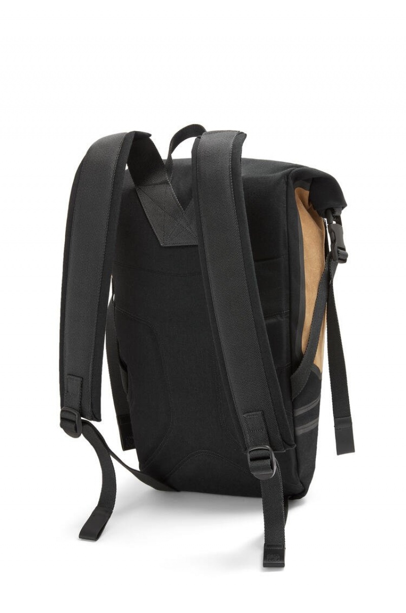 Mochilas Loewe Technical backpack in recycled canvas and suede Hombre Negras Doradas Oscuro | 536HURLPK