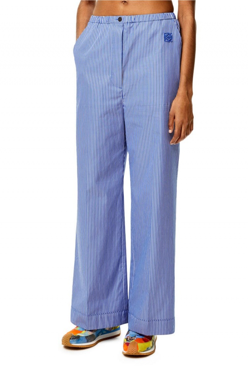 Pantalones Loewe A Rayas pyjama trousers in cotton Mujer Azules Blancas | 802AHYWSG