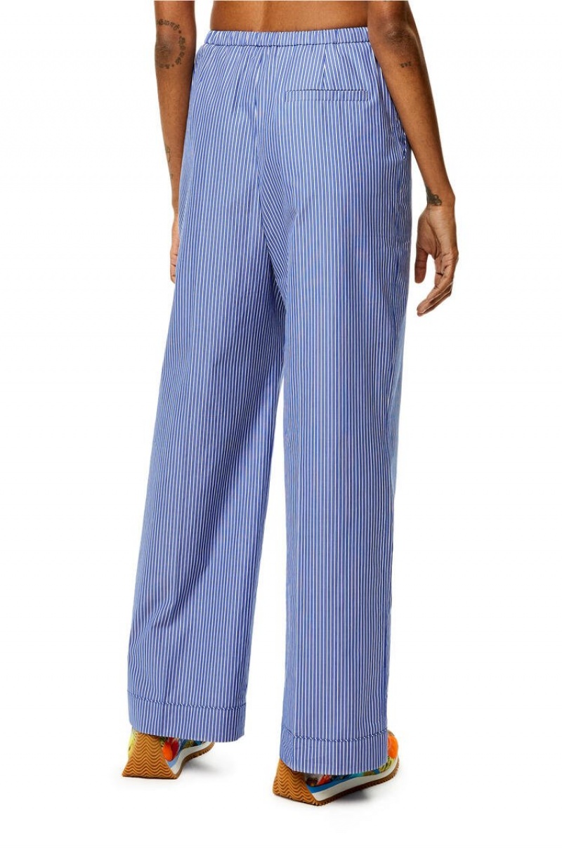 Pantalones Loewe A Rayas pyjama trousers in cotton Mujer Azules Blancas | 802AHYWSG