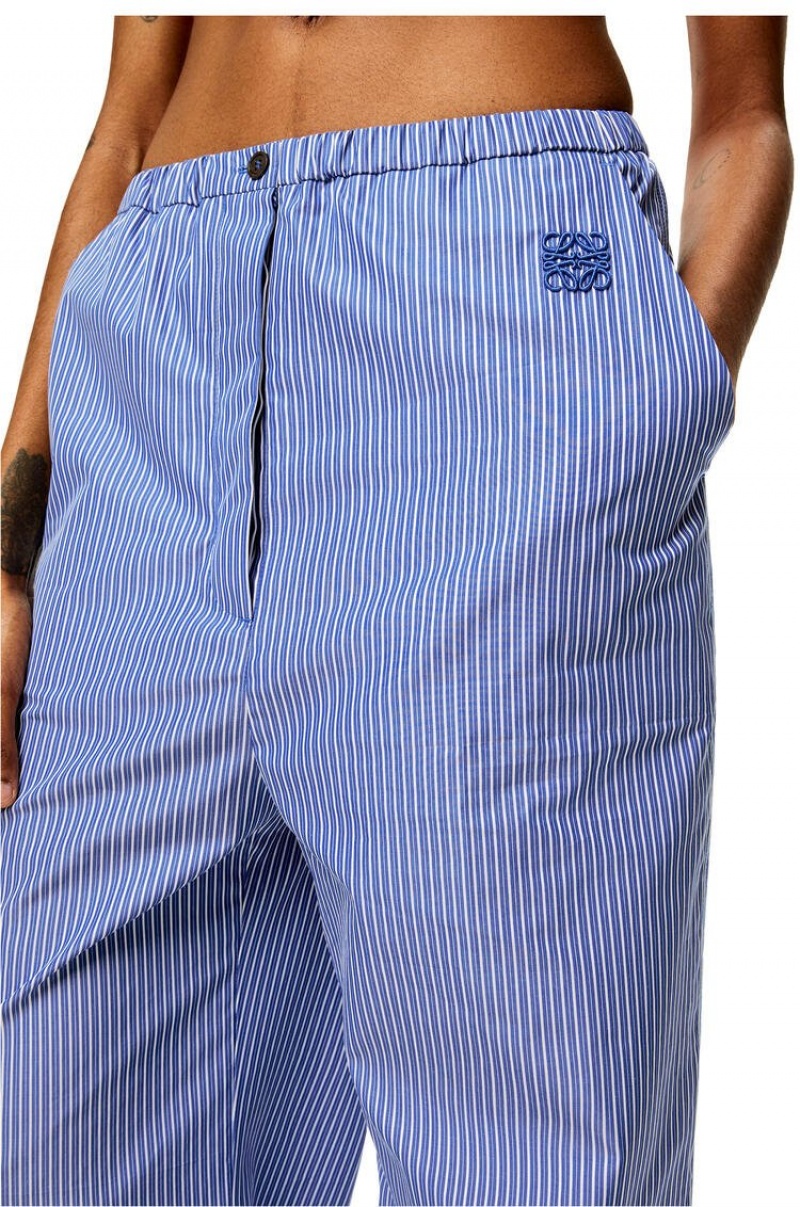 Pantalones Loewe A Rayas pyjama trousers in cotton Mujer Azules Blancas | 802AHYWSG