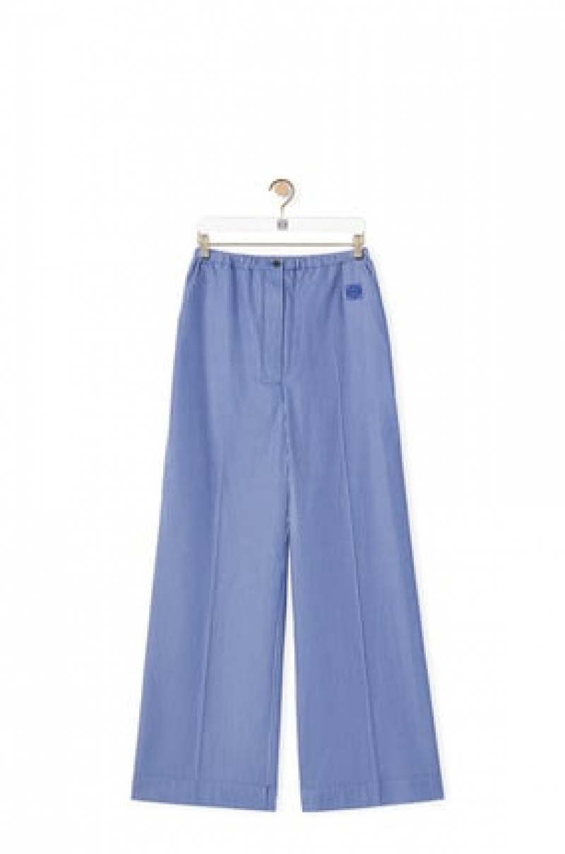 Pantalones Loewe A Rayas pyjama trousers in cotton Mujer Azules Blancas | 802AHYWSG