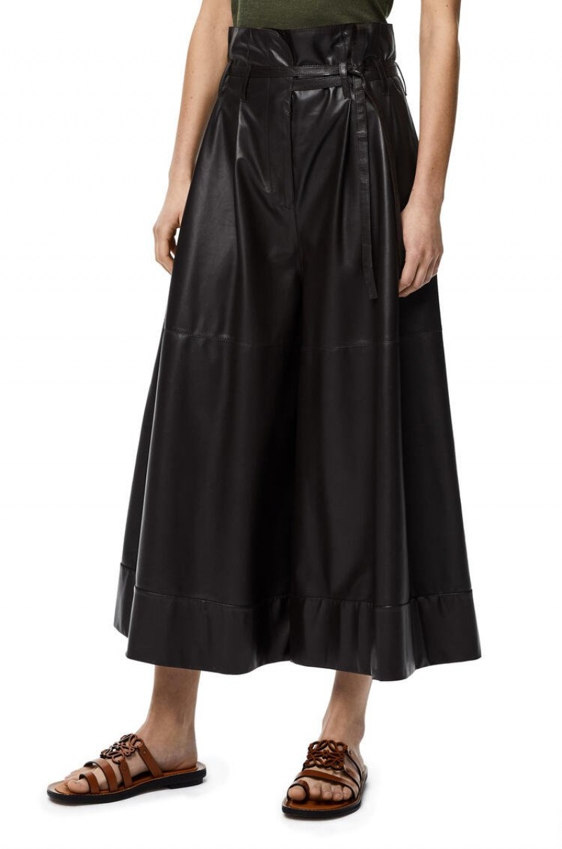 Pantalones Loewe Belted culotte trousers in nappa Mujer Negras Marrones | 871ITCHYD