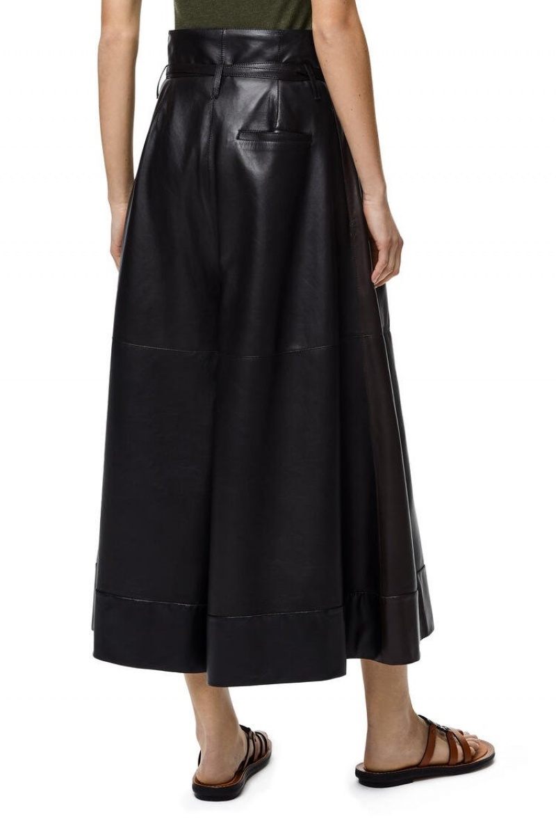 Pantalones Loewe Belted culotte trousers in nappa Mujer Negras Marrones | 871ITCHYD