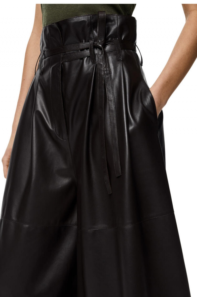 Pantalones Loewe Belted culotte trousers in nappa Mujer Negras Marrones | 871ITCHYD