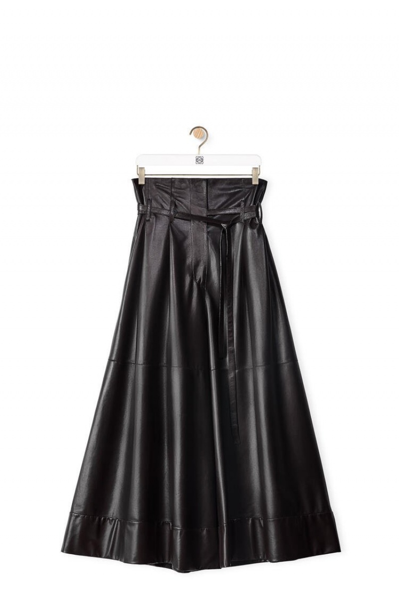 Pantalones Loewe Belted culotte trousers in nappa Mujer Negras Marrones | 871ITCHYD