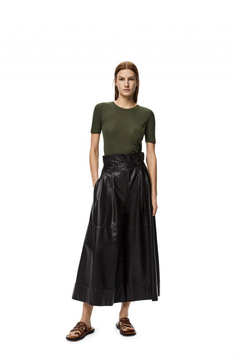 Pantalones Loewe Belted culotte trousers in nappa Mujer Negras Marrones | 871ITCHYD