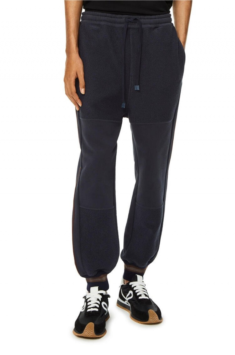 Pantalones Loewe Contrasting rib jogging trousers in cotton Hombre Azul Marino Oscuro Azules | 395LANDOU