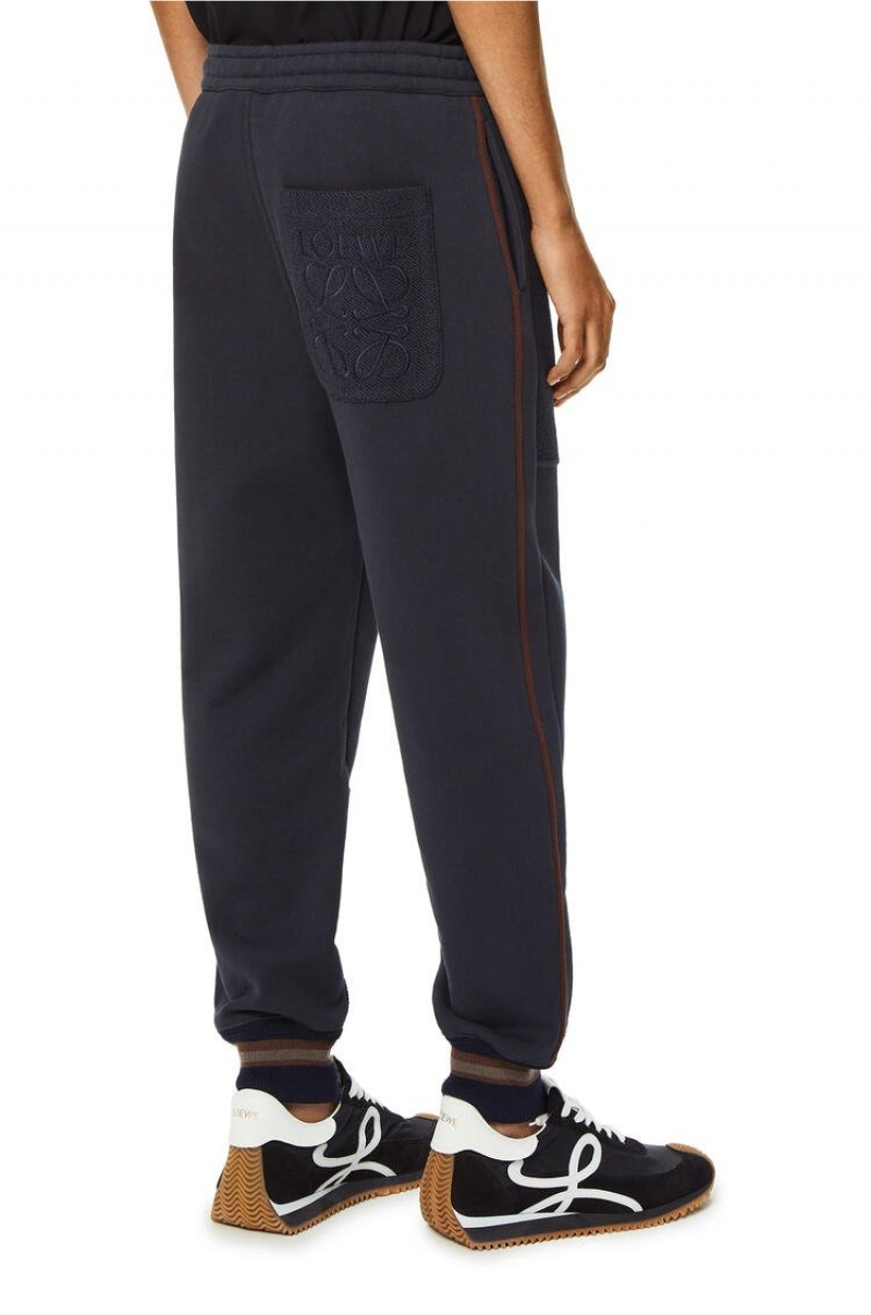 Pantalones Loewe Contrasting rib jogging trousers in cotton Hombre Azul Marino Oscuro Azules | 395LANDOU