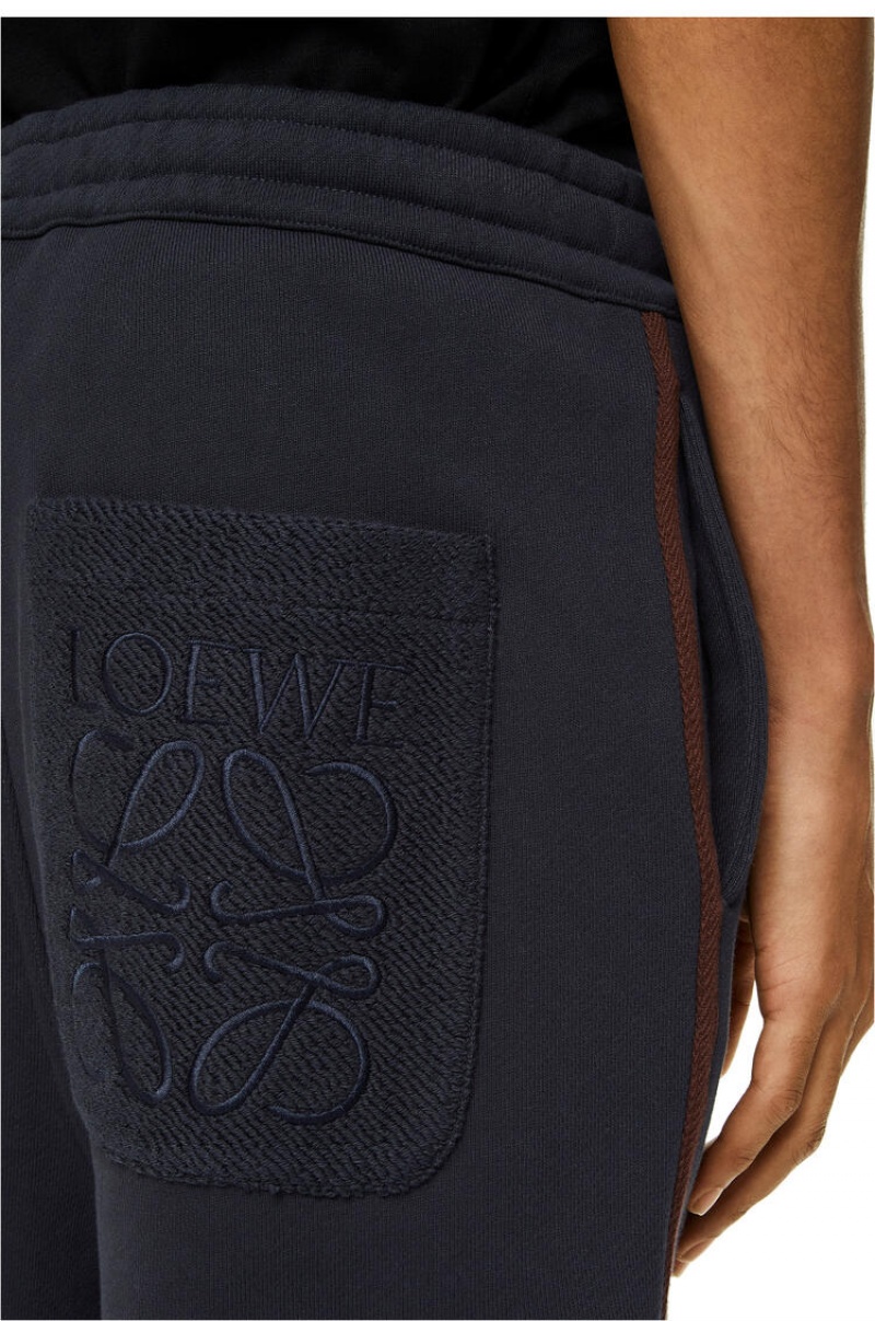 Pantalones Loewe Contrasting rib jogging trousers in cotton Hombre Azul Marino Oscuro Azules | 395LANDOU