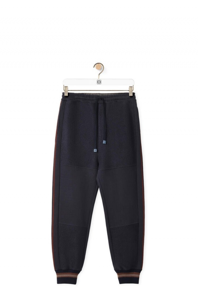 Pantalones Loewe Contrasting rib jogging trousers in cotton Hombre Azul Marino Oscuro Azules | 395LANDOU