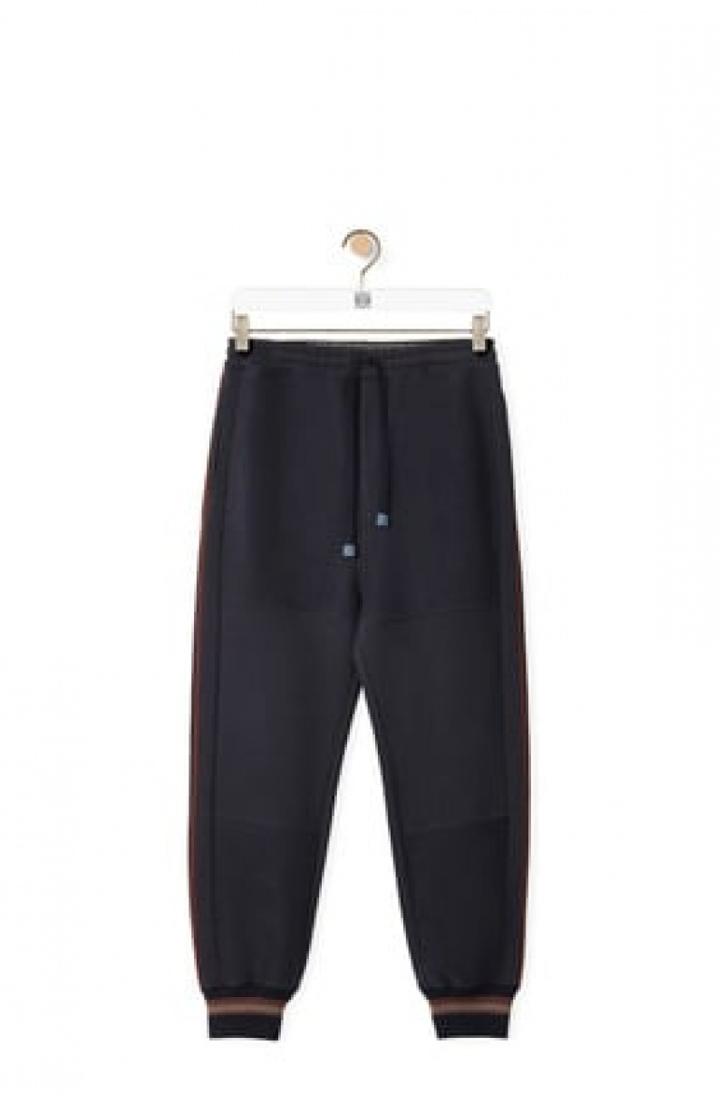 Pantalones Loewe Contrasting rib jogging trousers in cotton Hombre Azul Marino Oscuro Azules | 395LANDOU