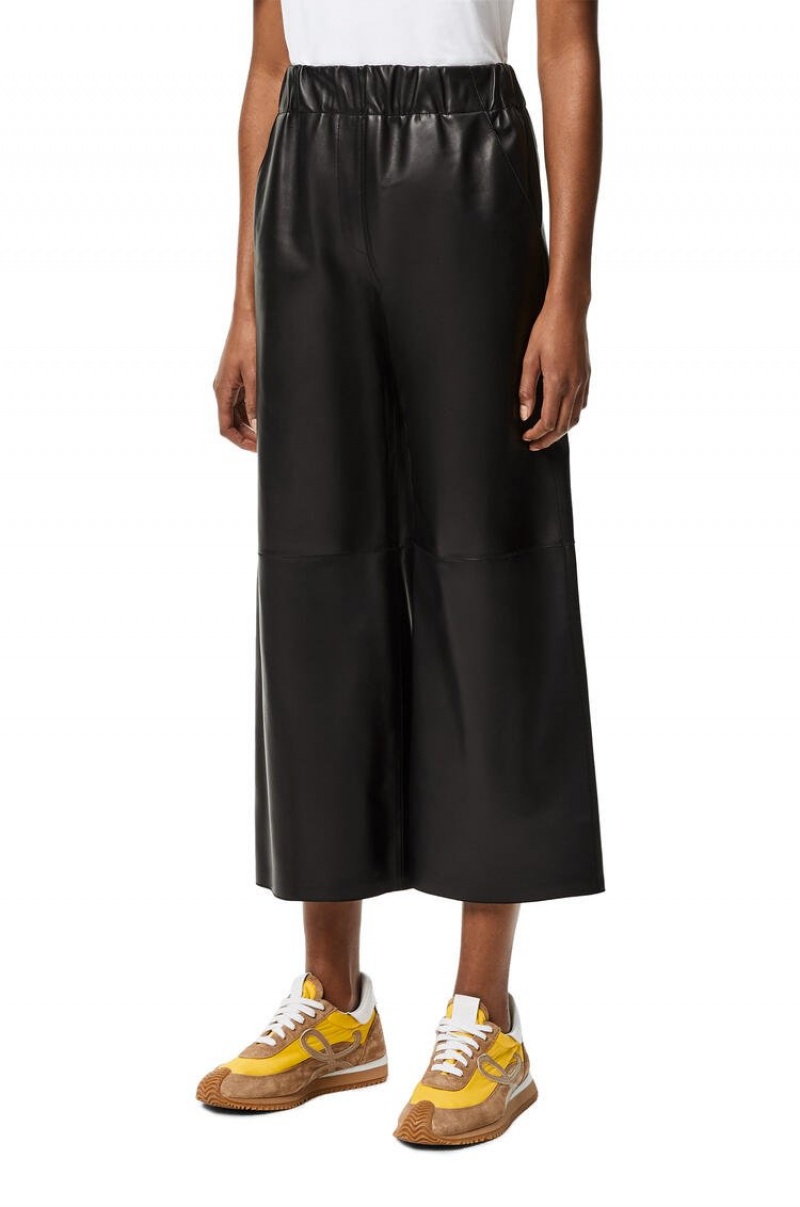 Pantalones Loewe Cropped elasticated waist trousers in nappa Mujer Negras | 075VHMPAC