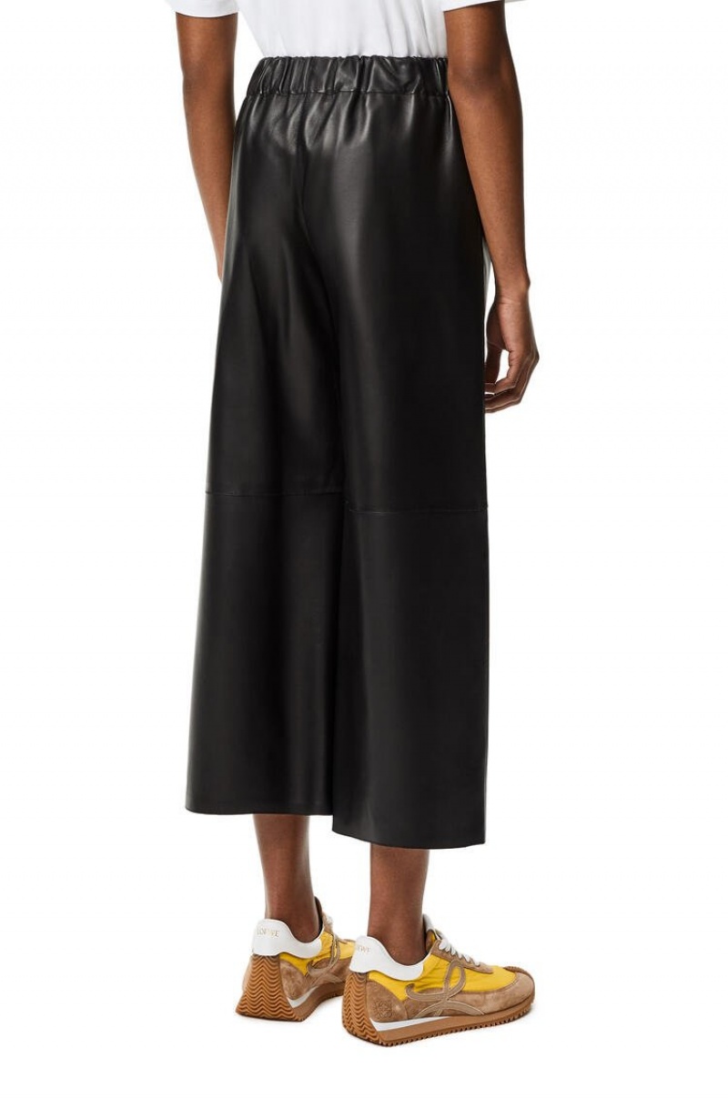 Pantalones Loewe Cropped elasticated waist trousers in nappa Mujer Negras | 075VHMPAC