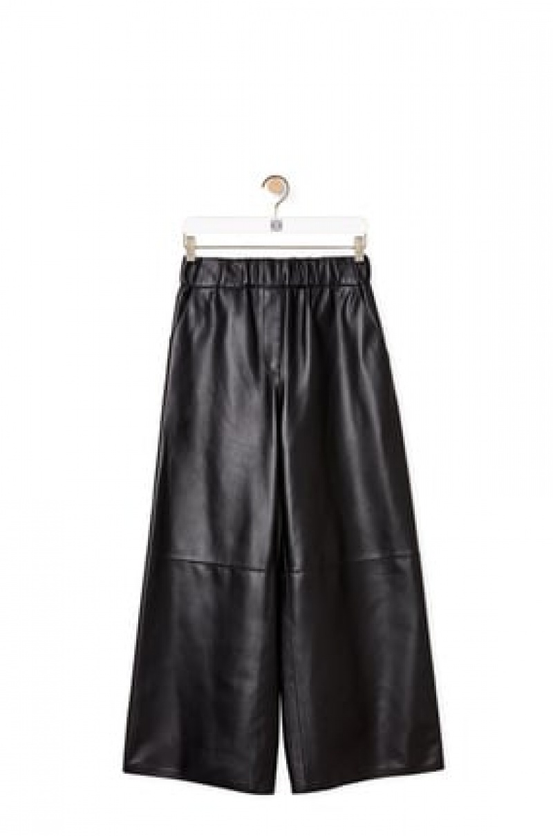 Pantalones Loewe Cropped elasticated waist trousers in nappa Mujer Negras | 075VHMPAC