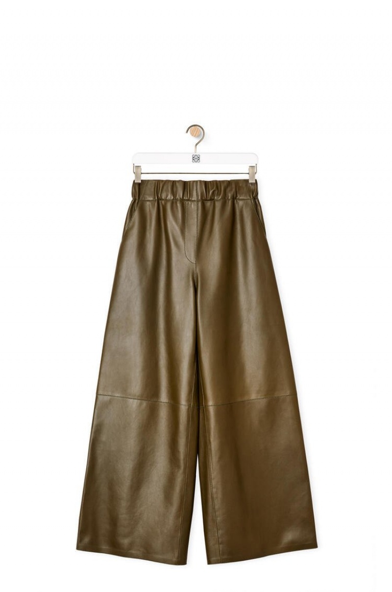 Pantalones Loewe Cropped elasticated waist trousers in nappa Mujer Kaki Verde | 543USQXDY