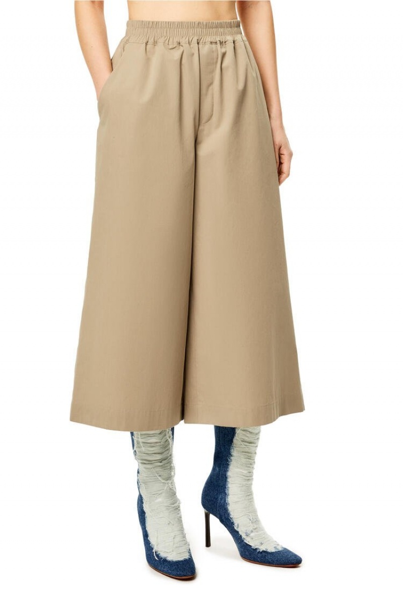 Pantalones Loewe Cropped trousers in cotton Mujer Sandstone | 364NJWFZH