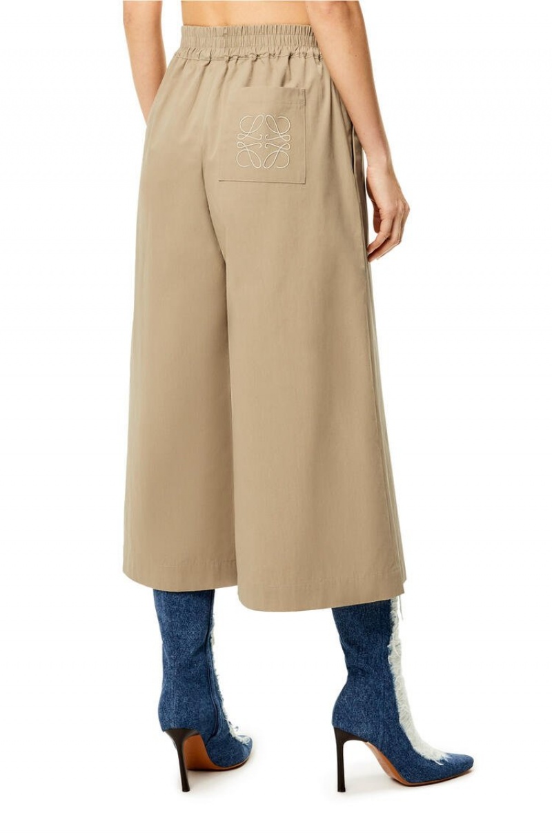 Pantalones Loewe Cropped trousers in cotton Mujer Sandstone | 364NJWFZH