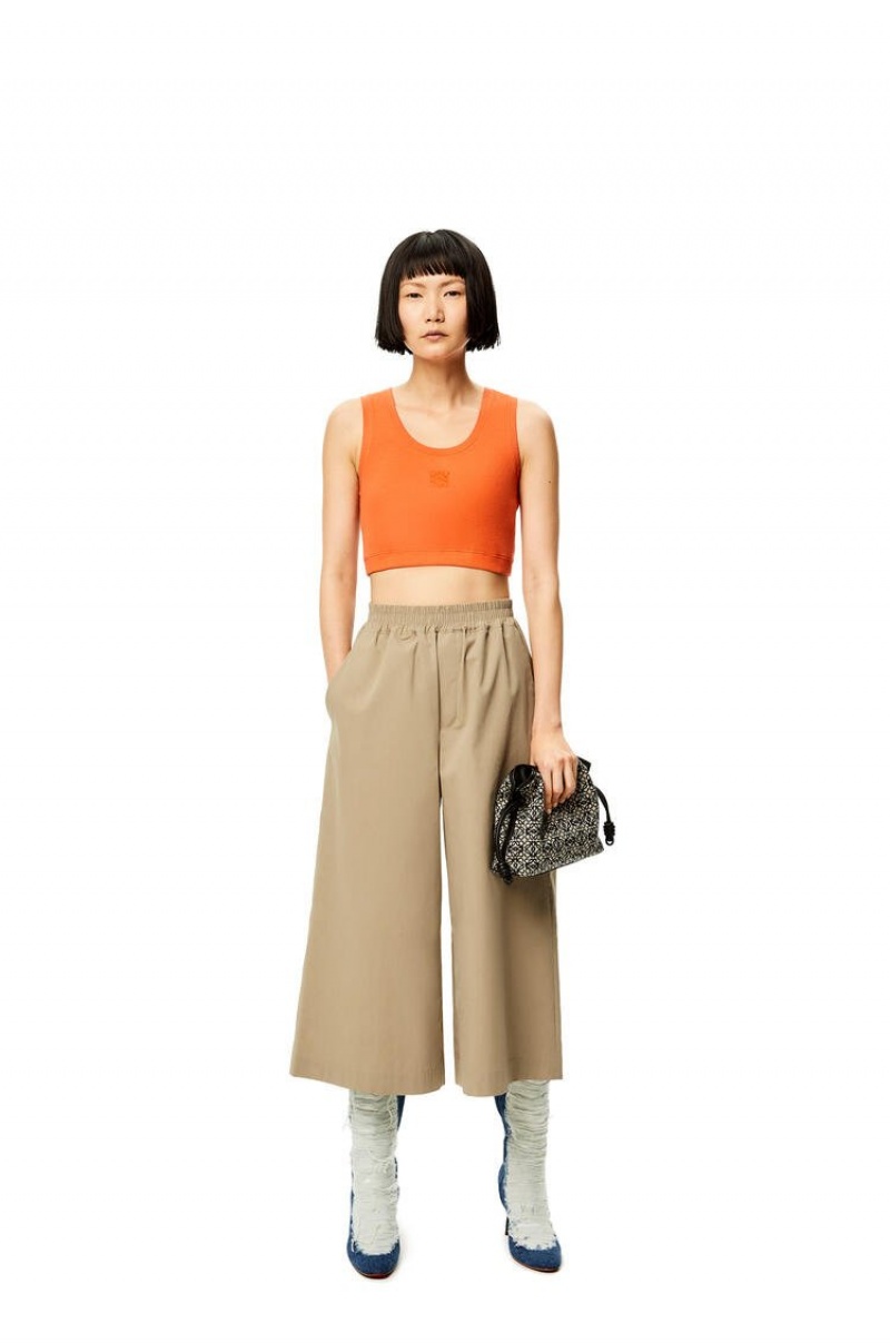 Pantalones Loewe Cropped trousers in cotton Mujer Sandstone | 364NJWFZH